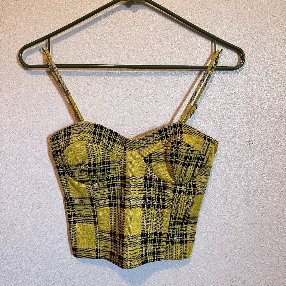 Liz & Sara Yellow Plaid Crop Top